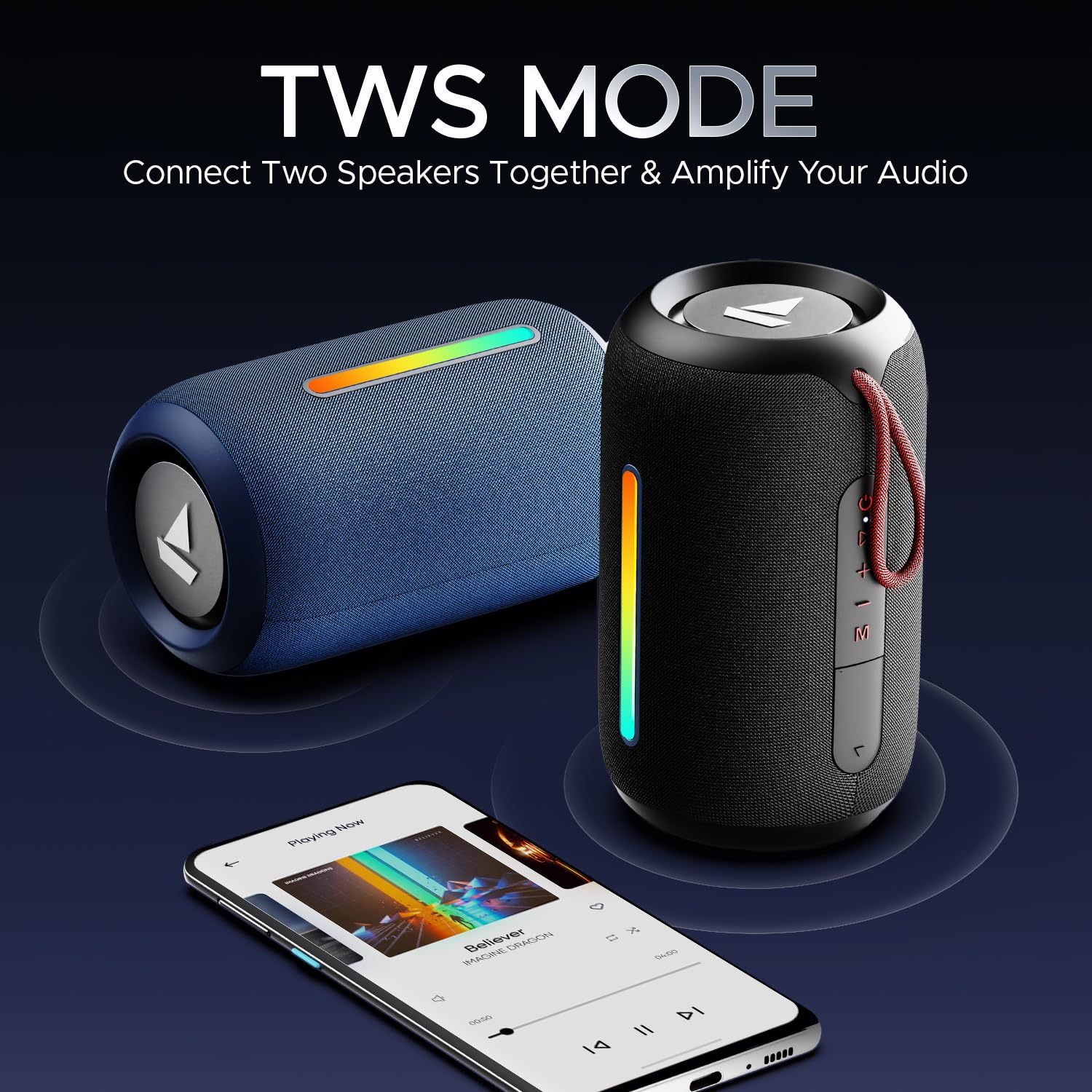 boAt Stone 352 Pro/Stone 358 Pro w/ 14W Signature Sound, 12H Playback, RGB LEDs, TWS, BTv5.3, AUX, IPX5 & Type-C Bluetooth Speaker (Raging Black)