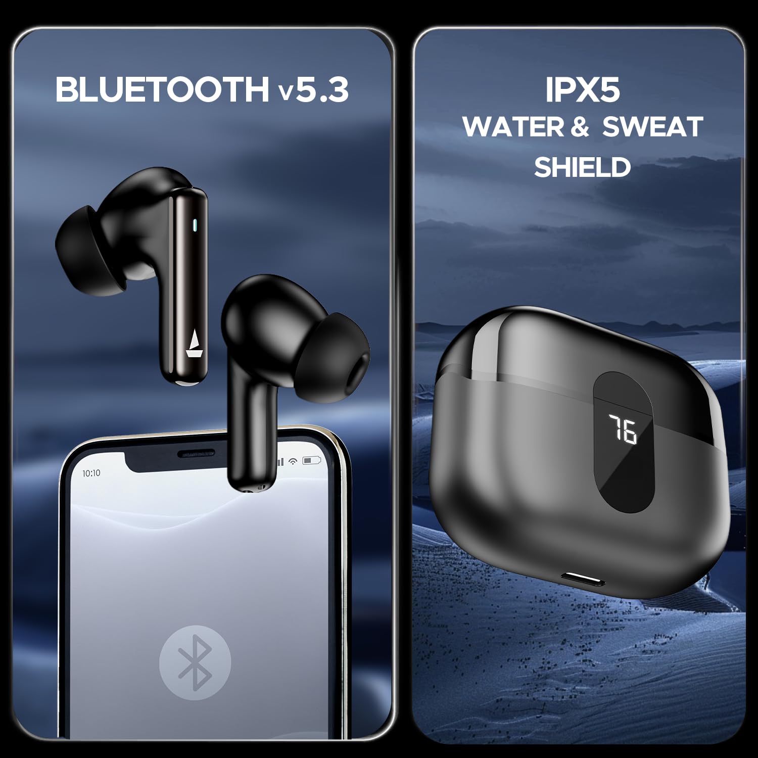 boAt Airdopes 300, Cinematic Spatial Audio, 50HRS Battery, 4Mic AI ENx, Fast Charge, App Support, Low Latency, IPX4, v5.3 Bluetooth Earbuds, TWS Ear Buds Wireless Earphones with mic (Gunmetal Black)